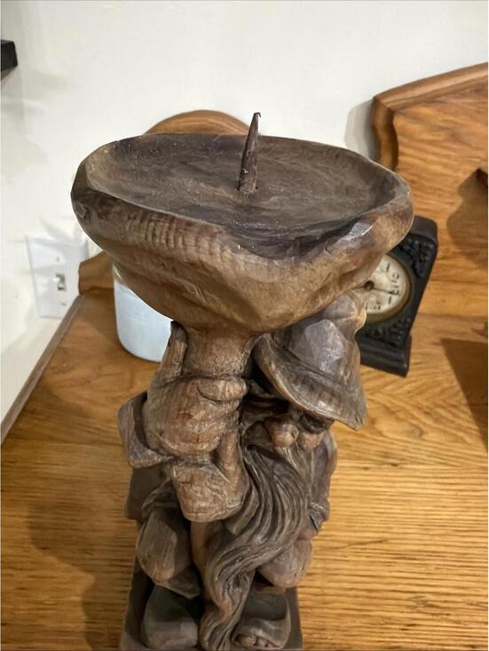 VTG Wood Gnome Candleholder HandCarved Tiroler Austria Alpine Whimsical Unique - Picture 3 of 10